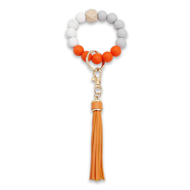 Wooden Beads Bracelet Keychain