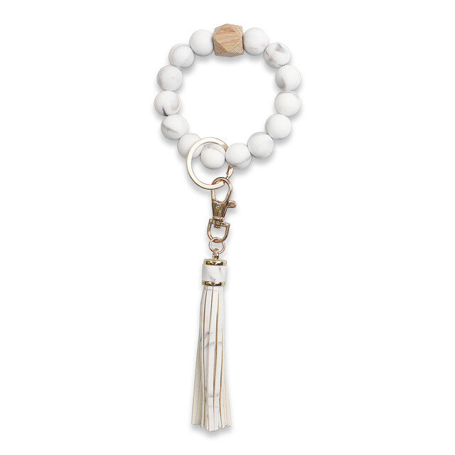 Wooden Beads Bracelet Keychain