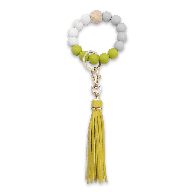 Wooden Beads Bracelet Keychain